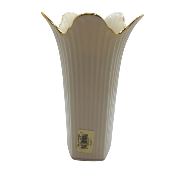 NOS Lenox Meridian Vase Ivory With 24K Gold Trim Fluted Ribbed ORIGINAL BOX NTW - Picture 7 of 11